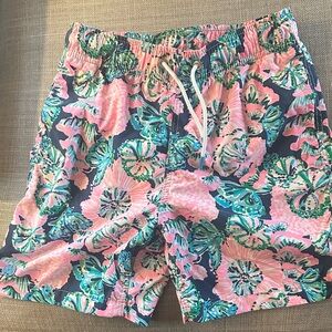 Lilly Pulitzer Kids Floral Swim Trunks - Pink and Green size 6/7